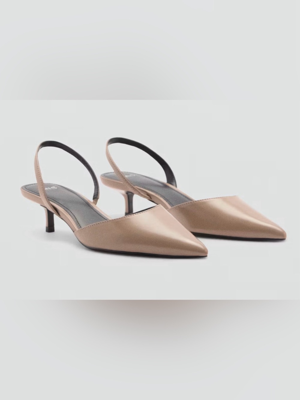 NEW MANGO MNG TAN LIGHT PASTEL BROWN KITTEN HEELS SLINGBACK SHOES SZ 39 US 8.5